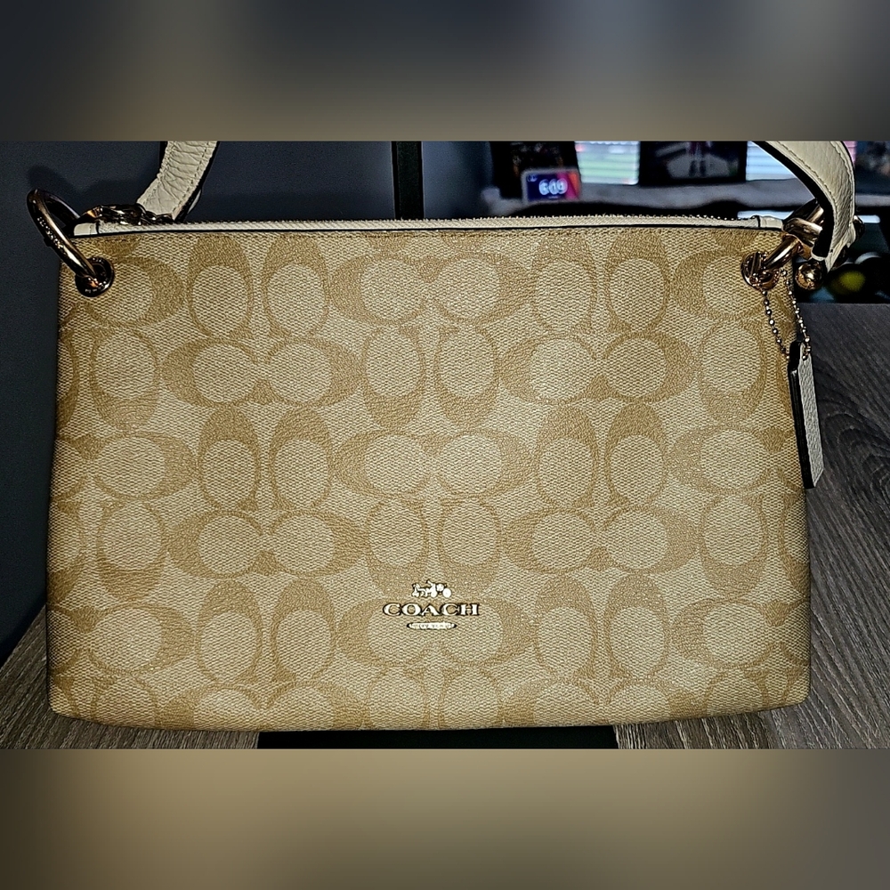 Authent Signature Canvas Coach Mia Crossbody Purse (76646) light khaki chalk